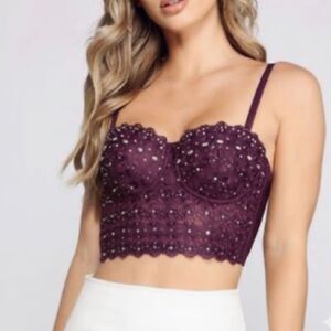 Windsor Women's Purple Embellished Convertible Lace Bustier Corset Top Size S